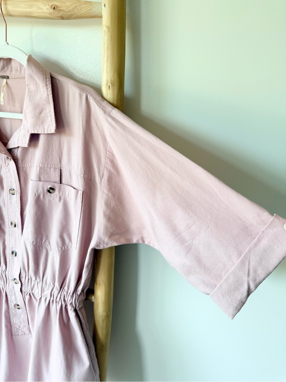Free People Hazel Dusty Pink Cotton Utility Button Down Mini Dress S - Picture 7 of 10